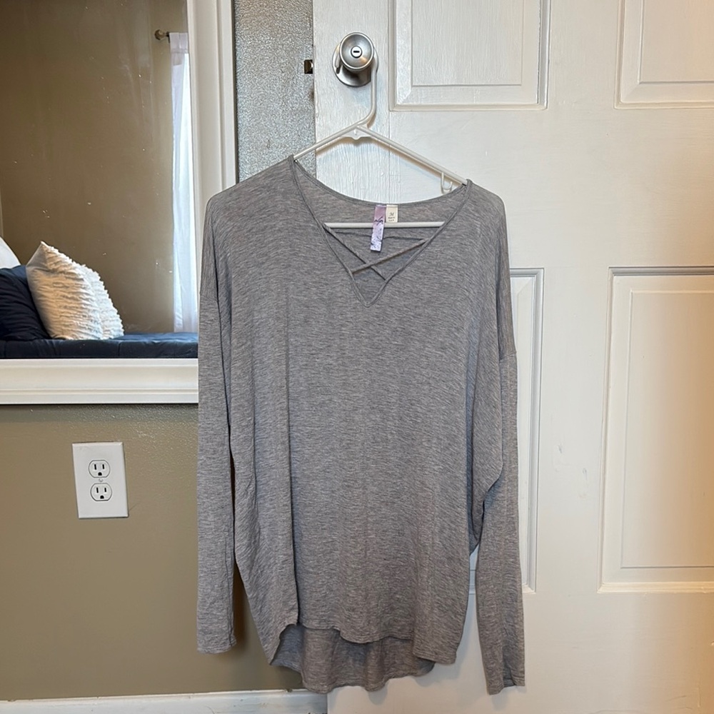 Alya Gray Long Sleeve Top with Neck Design